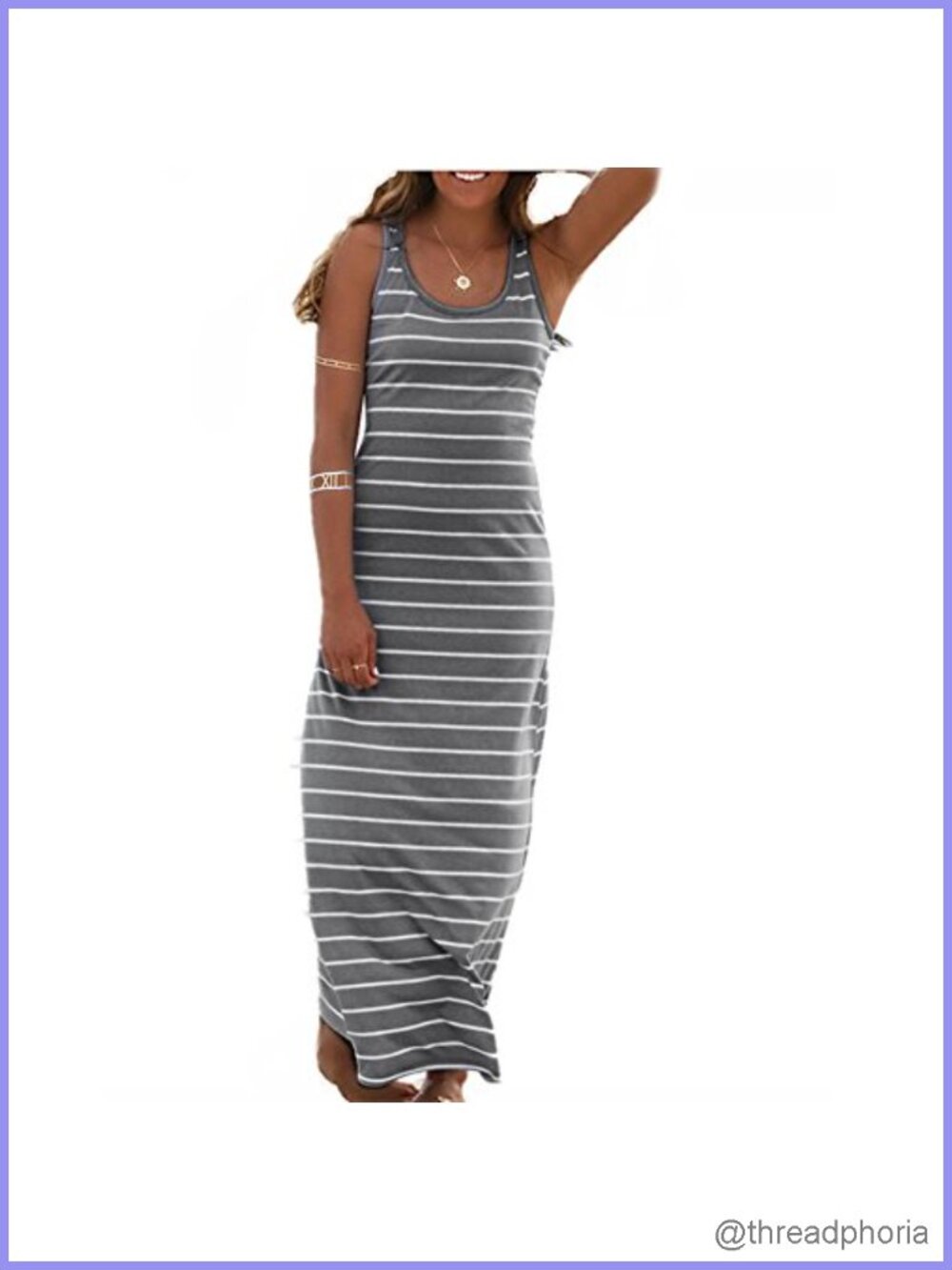 Women's Sleeveless Scoop Neck Striped Maxi Dress Loose Racerback Long Sundress